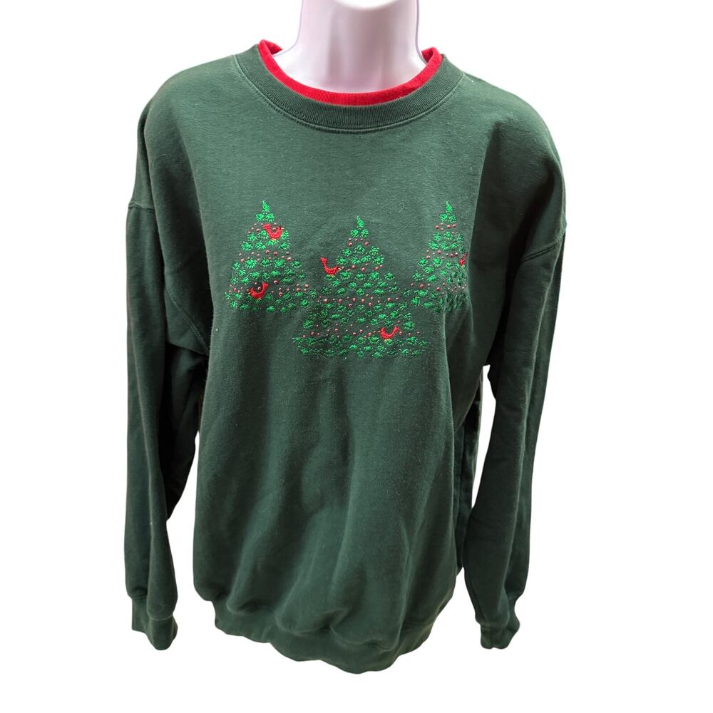 🎄 VTG M&C Sportswear US L Green Christmas Tree Crewneck Sweatshirt 90s Retro